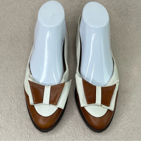 Vintage Bertie Leather Bow Flats Loafers-Cream/Brown-Women’s 7-Vtg-Retro-Classic - Picture 7 of 13